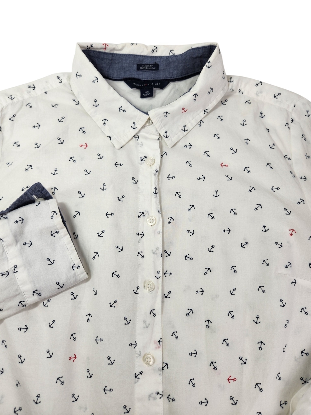 Tommy Hilfiger Anchor Print Button Down Shirt Size Large Coastal Nautical Preppy